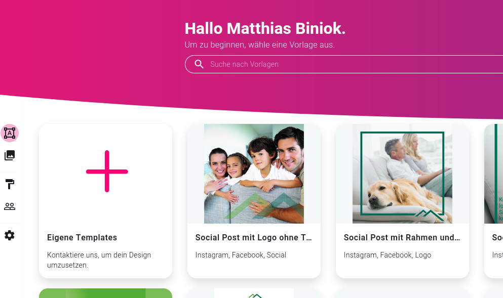 Kubuni Studio Übersichtsseite