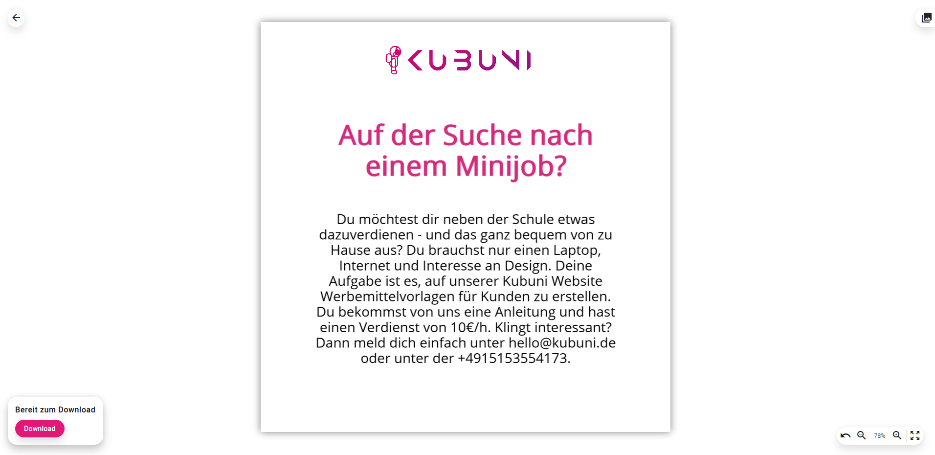 Kubuni Studio Arbeitsoberfläche